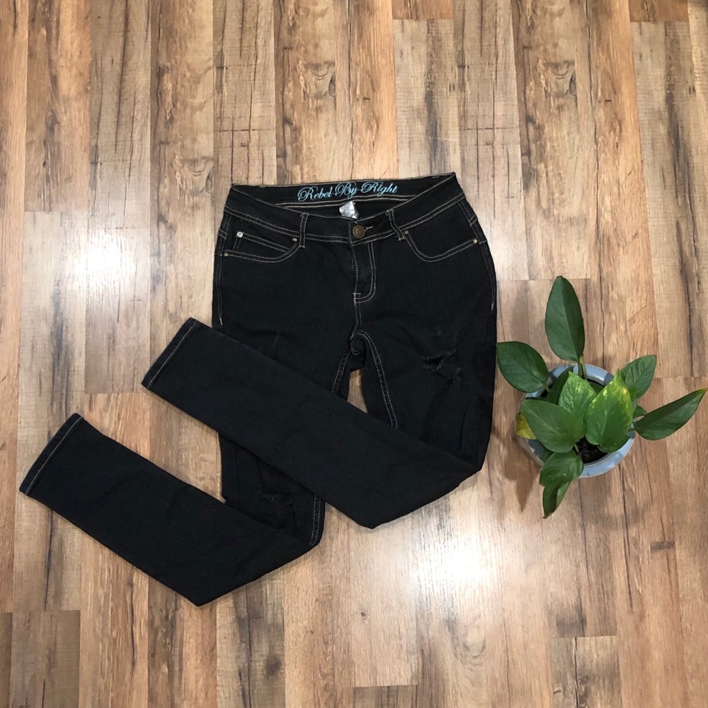 Black distressed denim jeans